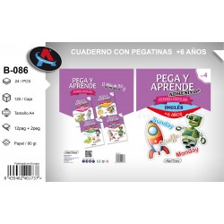Pack 24 Un. PEGA Y APRENDE - REPASO ESCOLAR Nº4 Inglés +6 AÑOS.